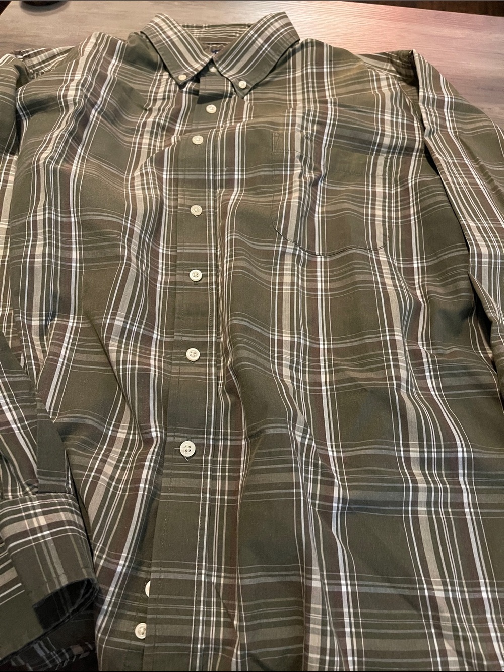 #A296 Puritan Olive Plaid Button-Down Shirt with White Stripes